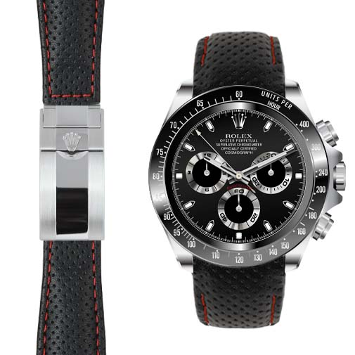 Curved End Leather Strap for Rolex Ceramic Daytona Deployant - Image 3