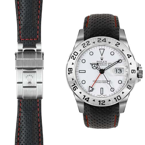 Curved End Leather Strap for Rolex Explorer II Deployant - Image 3