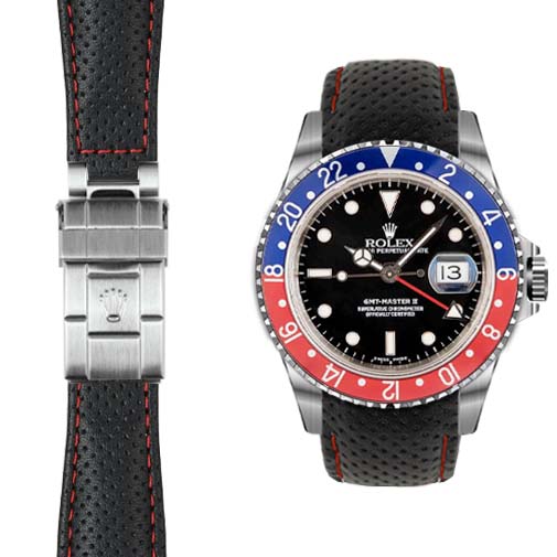 Curved End Leather Strap for Rolex GMT Master I & II Deployant - Image 3