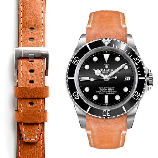 Curved End Leather Strap for Rolex Sea-Dweller with Tang Buckle - Image 6