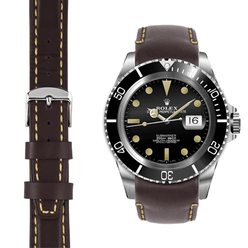 Curved End Leather Strap for Rolex Submariner with Tang Buckle - Image 39