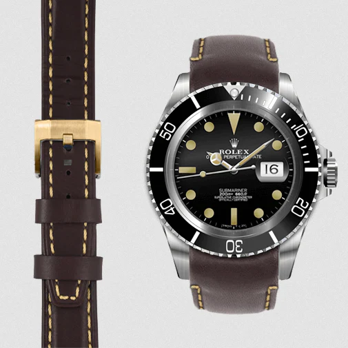 Curved End Leather Strap for Rolex Submariner with Tang Buckle - Image 44