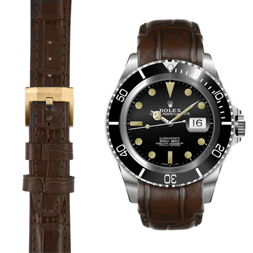 Curved End Leather Strap for Rolex Submariner with Tang Buckle - Image 6