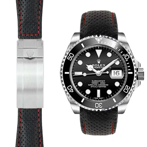 Curved End Leather Strap for Rolex Submariner Ceramic Deployant - Image 3