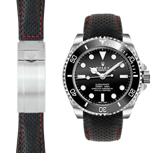 Curved End Leather Strap for Rolex Sub Ceramic No-Date Deployant Buckle - Image 3